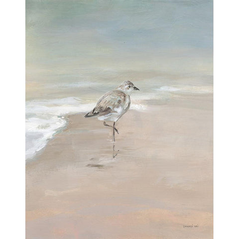 Shorebirds on the Sand II Black Modern Wood Framed Art Print with Double Matting by Nai, Danhui