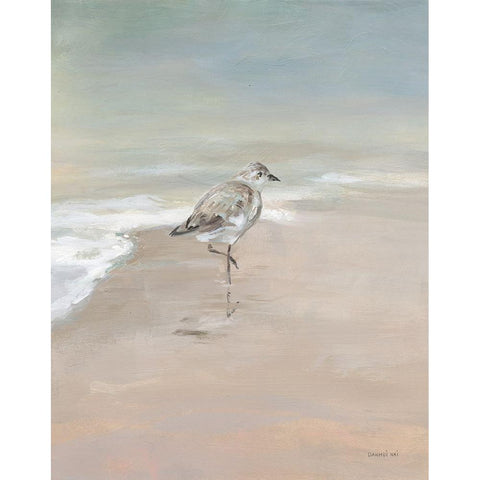 Shorebirds on the Sand II Black Modern Wood Framed Art Print by Nai, Danhui