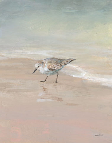 Shorebirds on the Sand III White Modern Wood Framed Art Print with Double Matting by Nai, Danhui