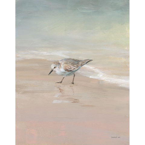 Shorebirds on the Sand III Black Modern Wood Framed Art Print with Double Matting by Nai, Danhui