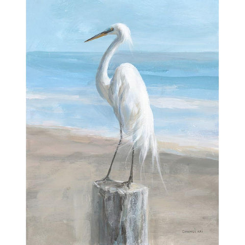 Egret by the Sea Black Modern Wood Framed Art Print with Double Matting by Nai, Danhui