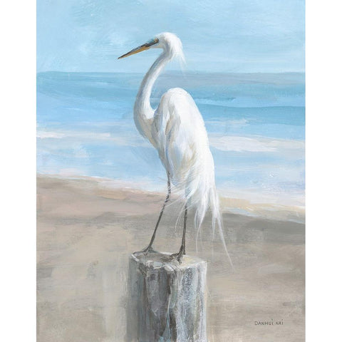 Egret by the Sea Gold Ornate Wood Framed Art Print with Double Matting by Nai, Danhui