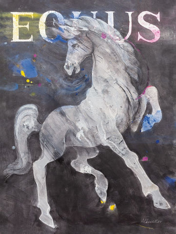 Equus Stallion White Modern Wood Framed Art Print with Double Matting by Hristova, Albena