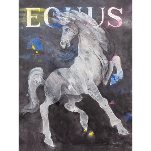 Equus Stallion Black Modern Wood Framed Art Print by Hristova, Albena
