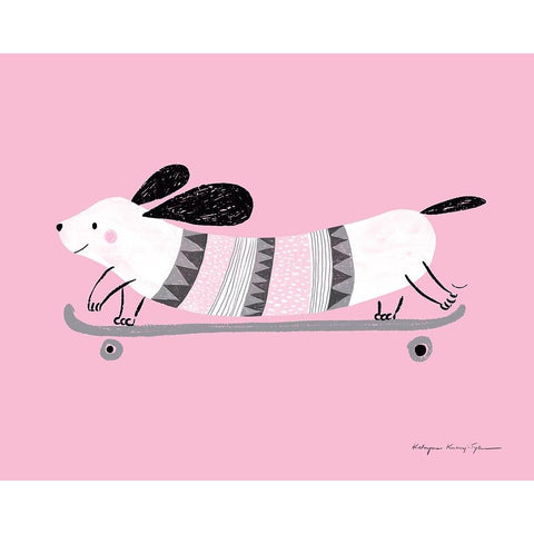 Pink Dog Black Modern Wood Framed Art Print by Kucwaj-Tybur, Kasia