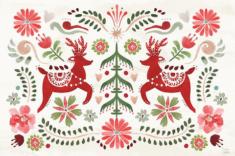 Festive Season I White Modern Wood Framed Art Print with Double Matting by June, Dina