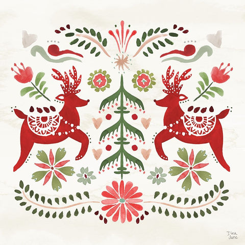 Festive Season II White Modern Wood Framed Art Print with Double Matting by June, Dina