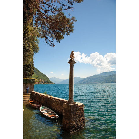 Boats by Lake Como Black Modern Wood Framed Art Print with Double Matting by Aledanda