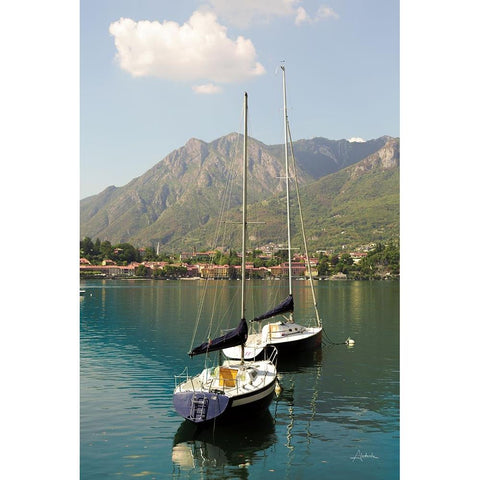 Lake Como Boats I White Modern Wood Framed Art Print by Aledanda