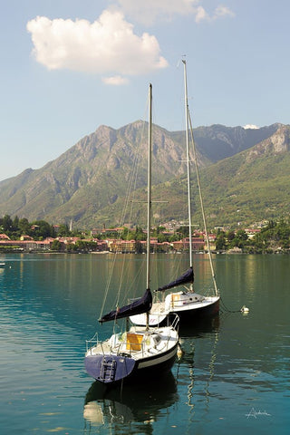 Lake Como Boats I Black Ornate Wood Framed Art Print with Double Matting by Aledanda