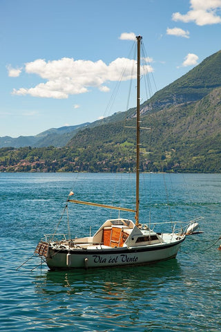 Lake Como Boats II Black Ornate Wood Framed Art Print with Double Matting by Aledanda