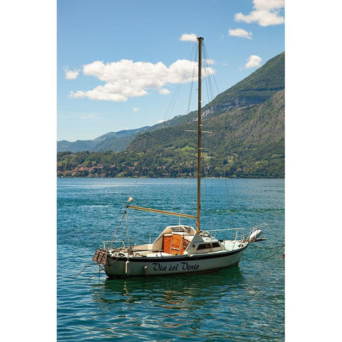 Lake Como Boats II White Modern Wood Framed Art Print by Aledanda