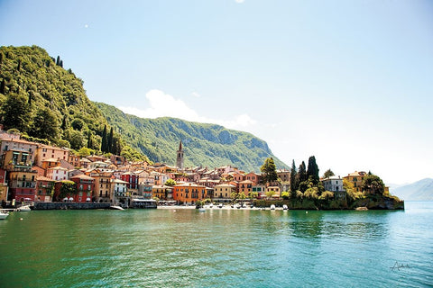 Lake Como Village I Black Ornate Wood Framed Art Print with Double Matting by Aledanda