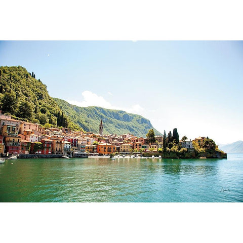 Lake Como Village I White Modern Wood Framed Art Print by Aledanda