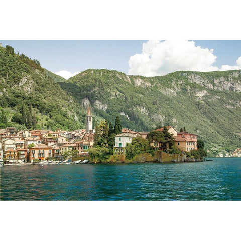 Lake Como Village IV Black Modern Wood Framed Art Print with Double Matting by Aledanda