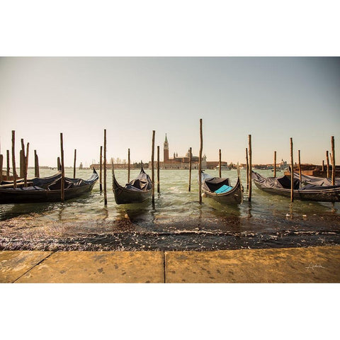 Venice Gondolas Black Modern Wood Framed Art Print with Double Matting by Aledanda