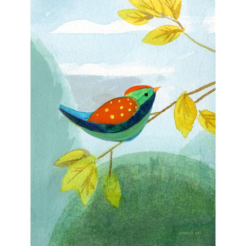 Colorful Birds I White Modern Wood Framed Art Print by Nai, Danhui