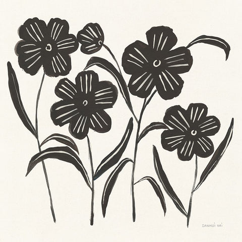 Floral Simplicity I Cream Black Modern Wood Framed Art Print by Nai, Danhui