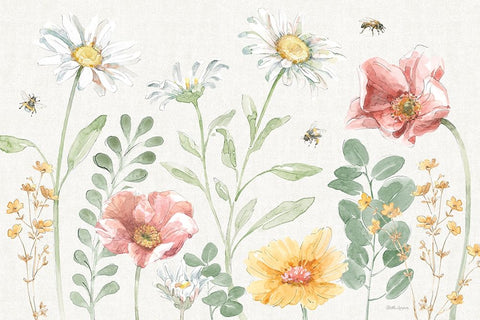 Daisy Days I Black Ornate Wood Framed Art Print with Double Matting by Grove, Beth