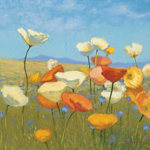 Springtime Meadow I White Modern Wood Framed Art Print with Double Matting by Novak, Shirley