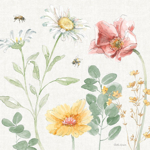 Daisy Days II Gold Ornate Wood Framed Art Print with Double Matting by Grove, Beth