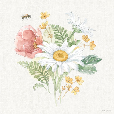 Daisy Days IV Black Ornate Wood Framed Art Print with Double Matting by Grove, Beth