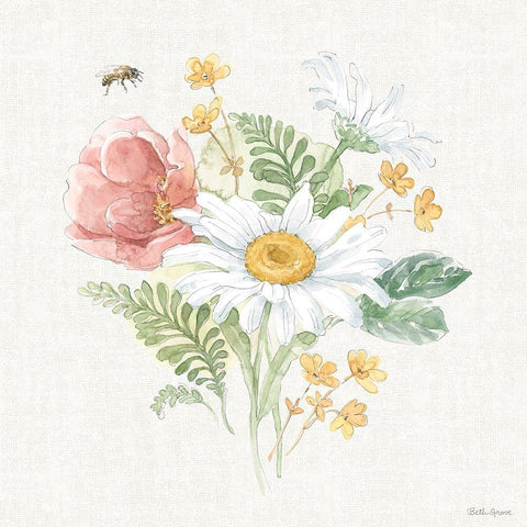 Daisy Days IV Gold Ornate Wood Framed Art Print with Double Matting by Grove, Beth