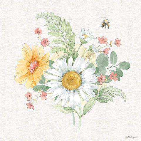 Daisy Days V Black Modern Wood Framed Art Print by Grove, Beth