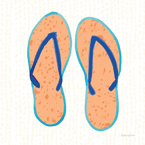 Laguna Flipflops I White Modern Wood Framed Art Print with Double Matting by Charro, Mercedes Lopez