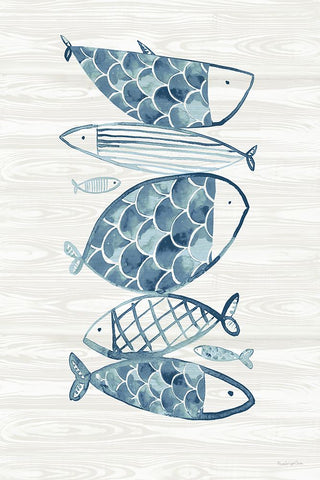 Driftwood Blue Fish I Black Modern Wood Framed Art Print by Charro, Mercedes Lopez