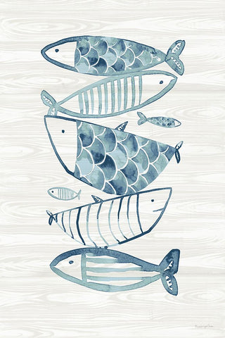 Driftwood Blue Fish II Black Modern Wood Framed Art Print by Charro, Mercedes Lopez