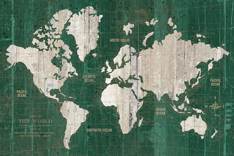 Old World Map Green White Modern Wood Framed Art Print with Double Matting by Wild Apple Portfolio