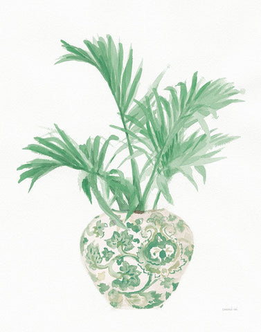 Palm Chinoiserie II Pink Green Black Modern Wood Framed Art Print by Nai, Danhui