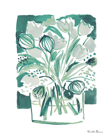 Light Green Tulips II White Modern Wood Framed Art Print with Double Matting by Zaman, Farida