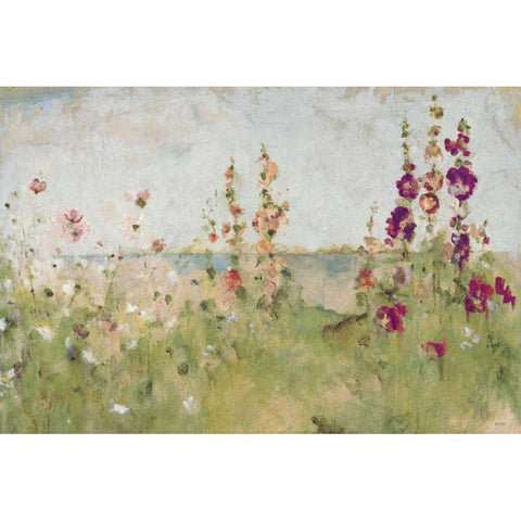Hollyhocks by the Sea Black Modern Wood Framed Art Print by Blum, Cheri