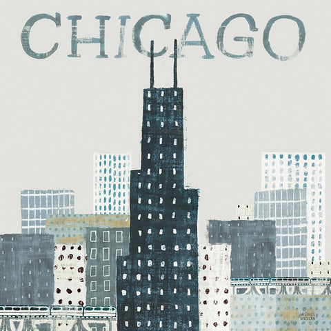 Chicago Landmarks I Black Modern Wood Framed Art Print by Mullan, Michael