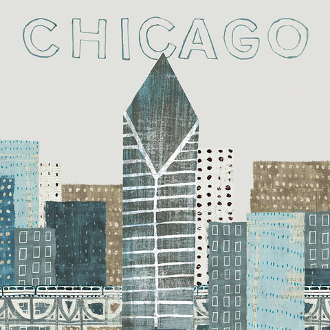 Chicago Landmarks II Black Modern Wood Framed Art Print by Mullan, Michael