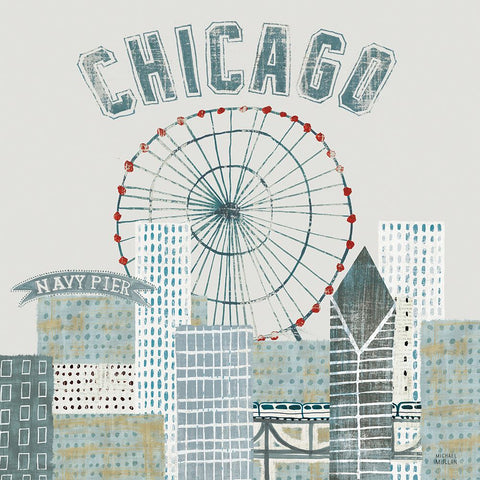 Chicago Landmarks III White Modern Wood Framed Art Print with Double Matting by Mullan, Michael