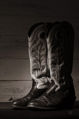 Cowboy Boots VIII BW Black Ornate Wood Framed Art Print with Double Matting by Larson, Nathan