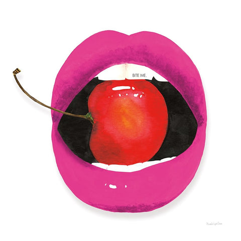 Pink Lips White Modern Wood Framed Art Print with Double Matting by Charro, Mercedes Lopez