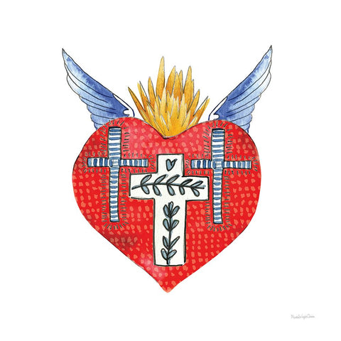 Sacred Heart II White Modern Wood Framed Art Print with Double Matting by Charro, Mercedes Lopez