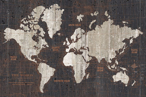 Old World Map Dark Neutral Black Modern Wood Framed Art Print by Wild Apple Portfolio