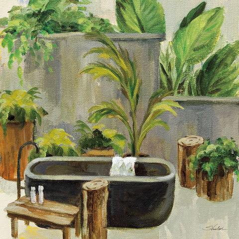 Tropical Bath I Black Modern Wood Framed Art Print by Vassileva, Silvia