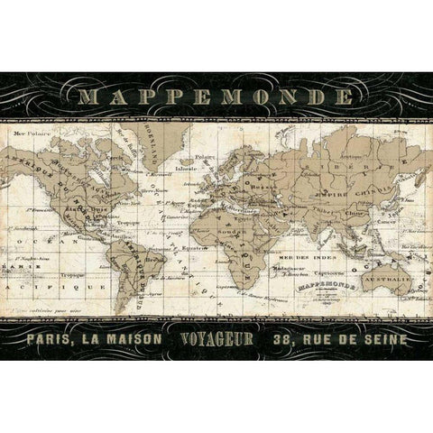 Mappemonde Gold Ornate Wood Framed Art Print with Double Matting by Pela Studio