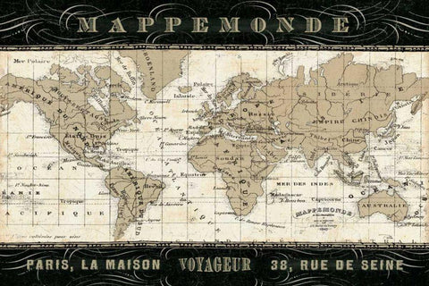 Mappemonde Black Ornate Wood Framed Art Print with Double Matting by Pela Studio