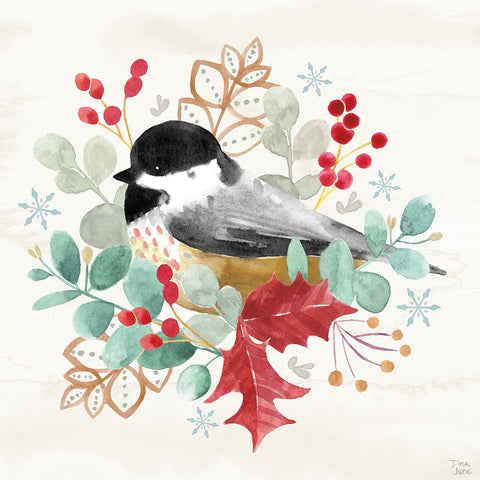 Snowy Critters V Black Modern Wood Framed Art Print by June, Dina