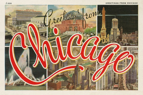 Chicago Postcard I v2 White Modern Wood Framed Art Print with Double Matting by Wild Apple Portfolio