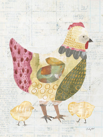 Patchwork Chickens III White Modern Wood Framed Art Print with Double Matting by Prahl, Courtney