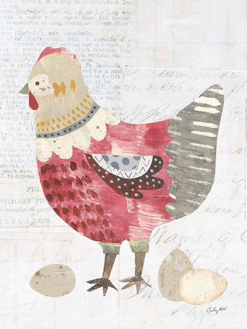 Patchwork Chickens IV White Modern Wood Framed Art Print with Double Matting by Prahl, Courtney