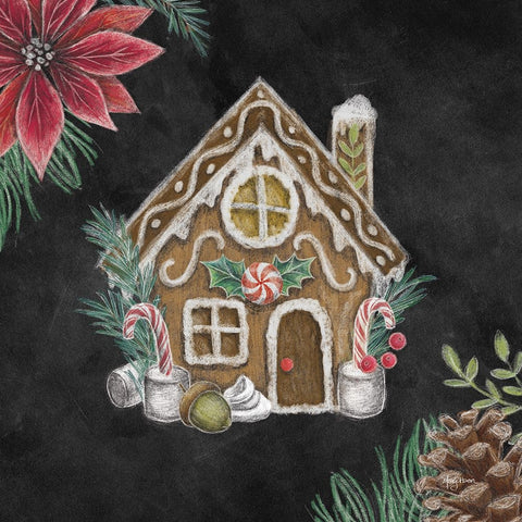 Christmas Chalk Gingerbread House Black Modern Wood Framed Art Print by Urban, Mary